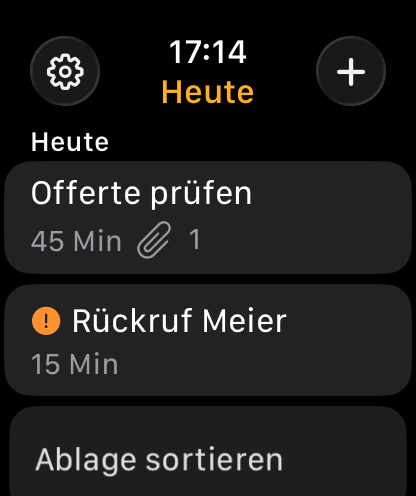 xDay auf der Apple Watch im Modus «Einfache Liste» mit drei Aufgaben